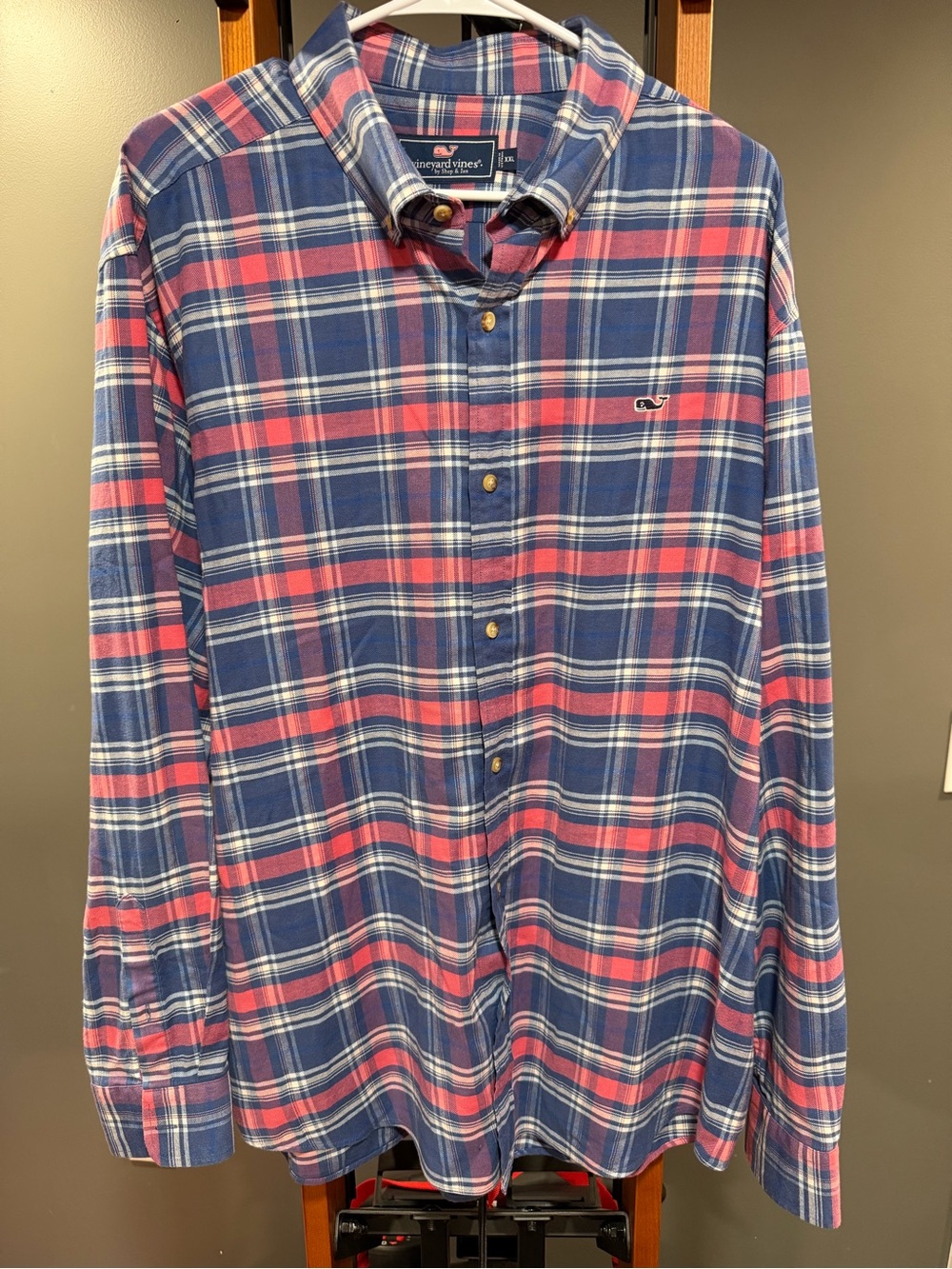 Vineyard Vines Whale Shirt Pink and Blue Plaid Button-Down Shirt XXL